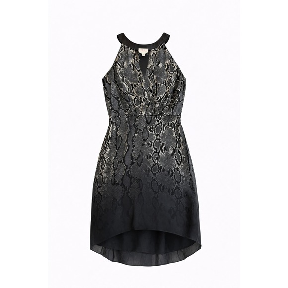 Parker Women's Silk Snake Print Dress Black 100% Leather Trim Size S